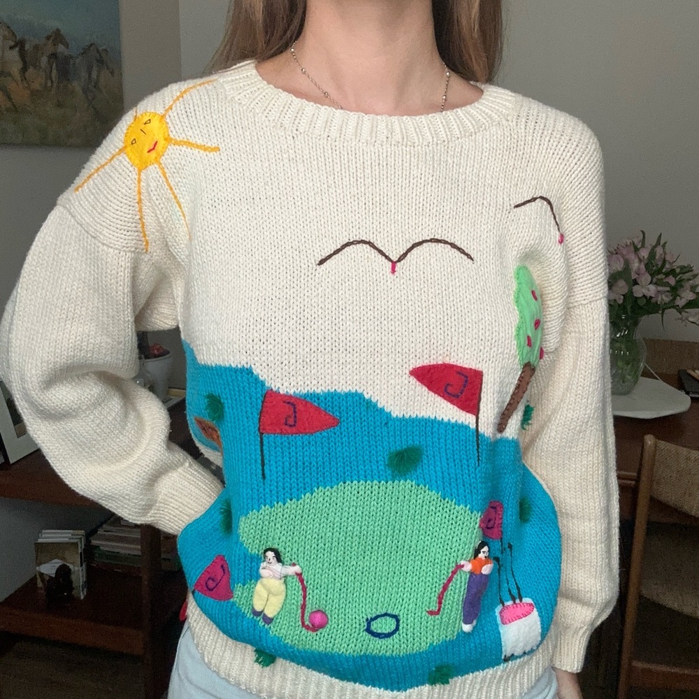 Vintage Hand Made Peruvian 3D Sweater - Women’s Golf Sweater